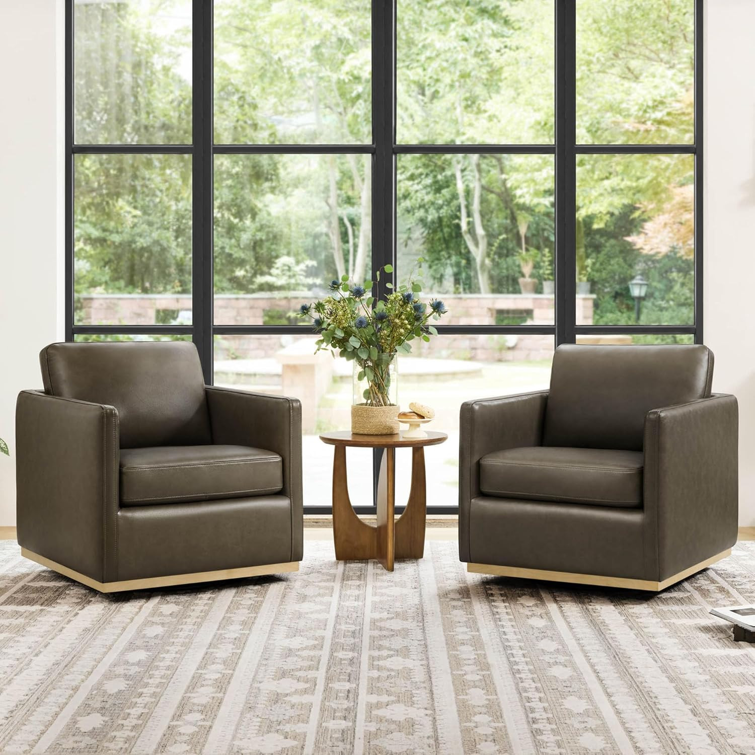 CHITA Genuine Leather Swivel Accent Chair, FSC Certified Mid Century Modern Arm Chair for Living ... | Amazon (US)