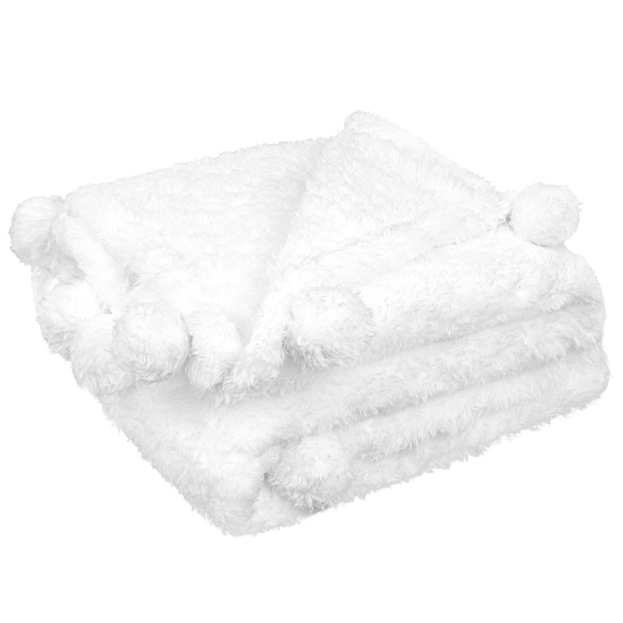 PAVILIA White Sherpa Throw Blanket for Couch, Pom Pom | Fluffy Plush Soft Blanket for Sofa Bed | ... | Walmart (US)