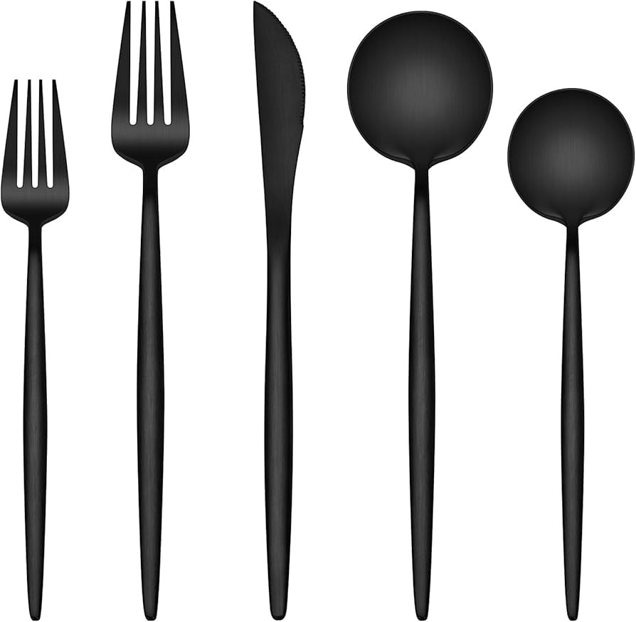 Stapava Matte Black Silverware Set for 8, 40-Piece Stainless Steel Flatware Sets, Satin Finish Cu... | Amazon (US)