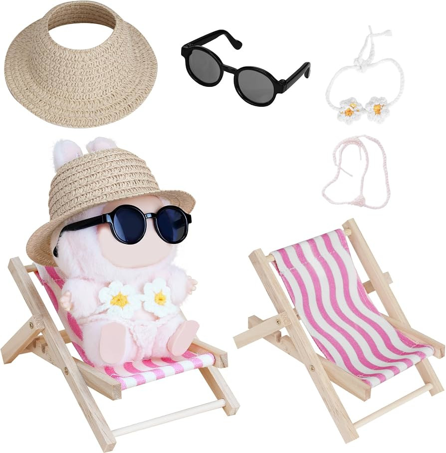 Accessories Set for Labu Doll,Miniature Beach Sun Hat/Sunglasses/Wooden Folding Beach Chairs for ... | Amazon (US)