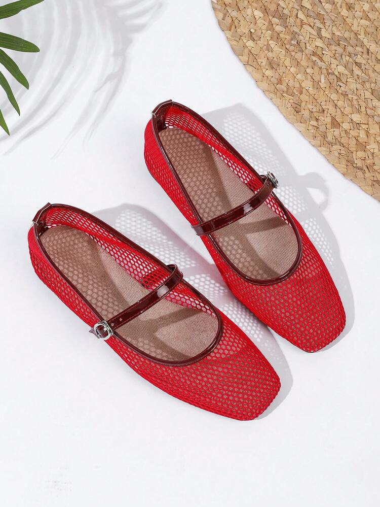 Women's Mesh Ballet Flats, Breathable Casual Square Toe, Fashionable Comfortable Soft Bottom Flat Shoes | SHEIN