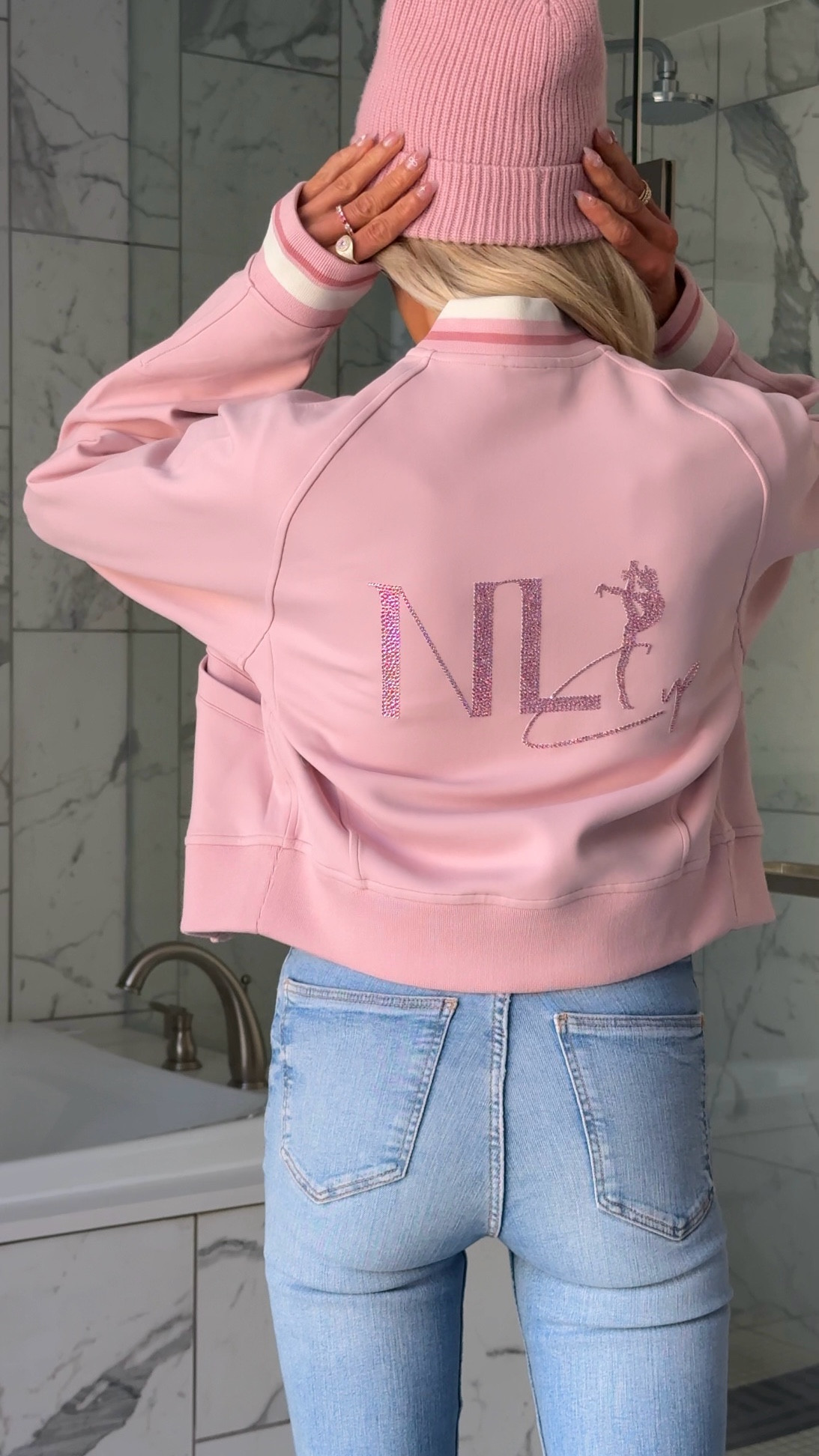 #nastiacup 💗 found THE most perfect varsity bomber for the weekend (custom bling not included lol) 

#LTKStyleTip #LTKActive #LTKFitness