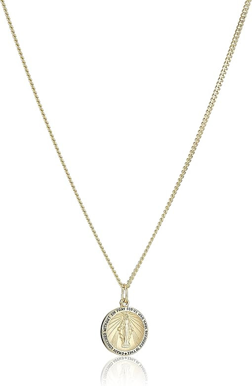 14k Gold-Filled Round Miraculous Medal Madonna Pendant Necklace with Stainless Steel Chain, 20" | Amazon (US)