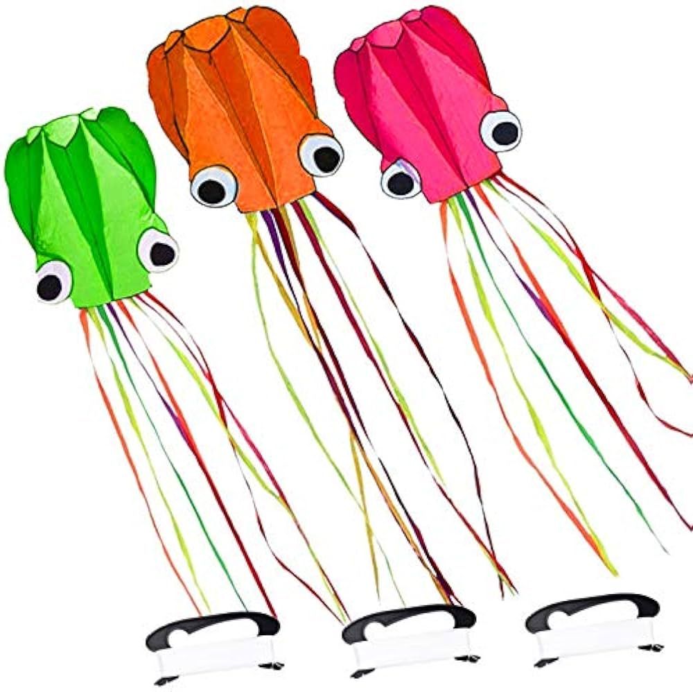 3 Pack Octopus Kite, 3D Kite Long Tail Easy Flyer Kite Beach Kites People Adults Gift 3 Colors (B... | Amazon (US)