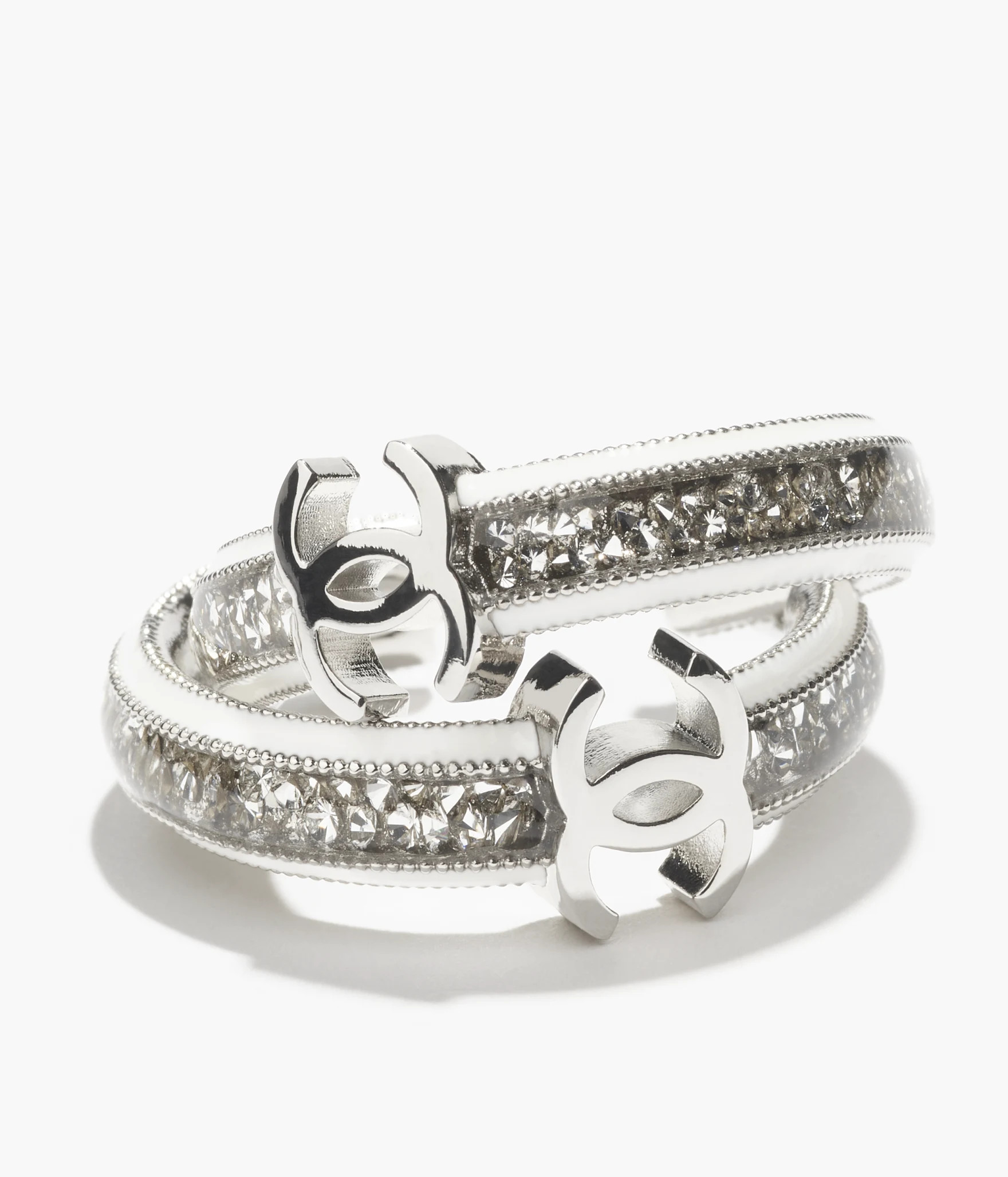 Hoop earrings - Metal, resin & strass, silver, transparent, white & crystal — Fashion | CHANEL | Chanel, Inc. (US)