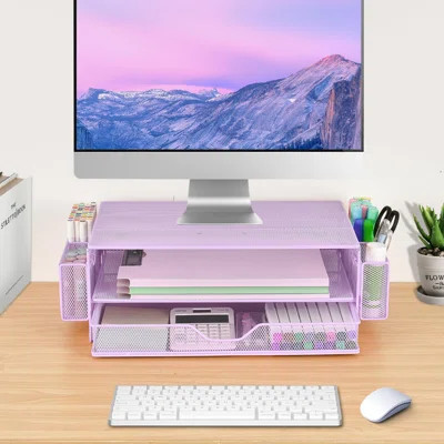 2 Tier Computer Monitor Stands With Drawers And 2 Pen Holder, Desk Accessories & Workspace Desk Organizers, Desktop Organizer For Computer, Laptop, Pr | Wayfair North America