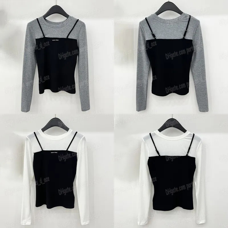 Fake Two T Shirts Women Luxury Contrast Color T Shirt Designer Adjustable Slim Top Cropped Long S... | DHGate