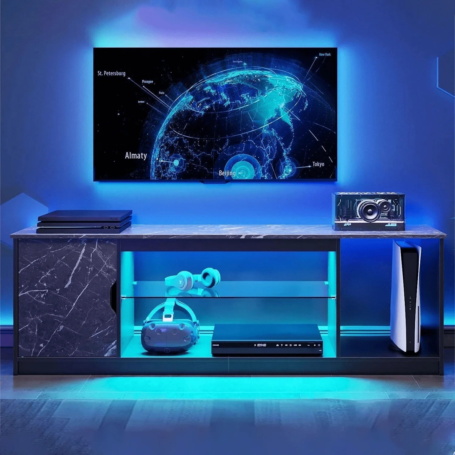 Bestier LED TV Stand for 60/65 inch TV PS5 Gaming Entertainment Center for TVs with Storage Cabin... | Walmart (US)