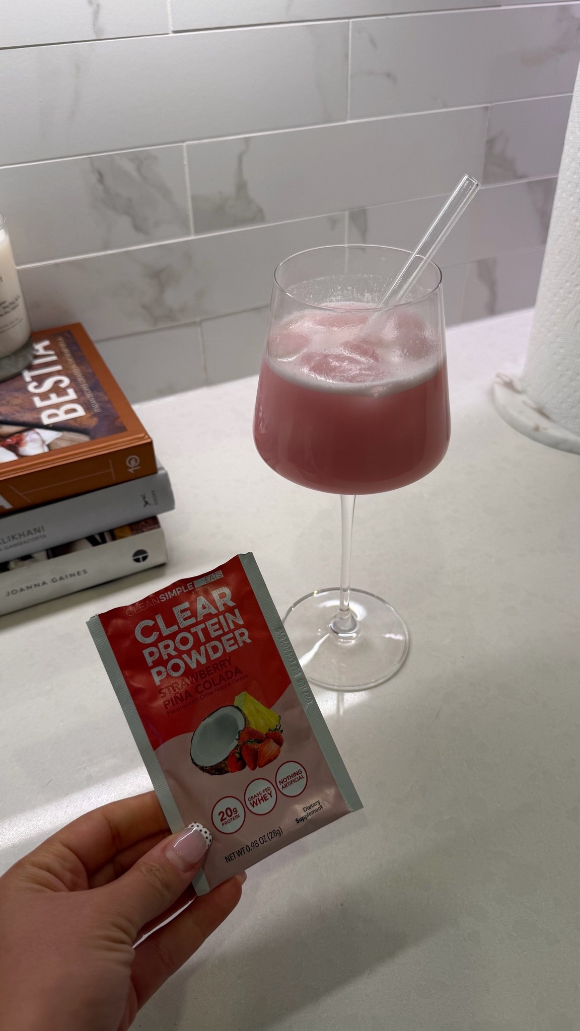 Clear protein powder drink while I cook dinner - this flavor is amazing!!