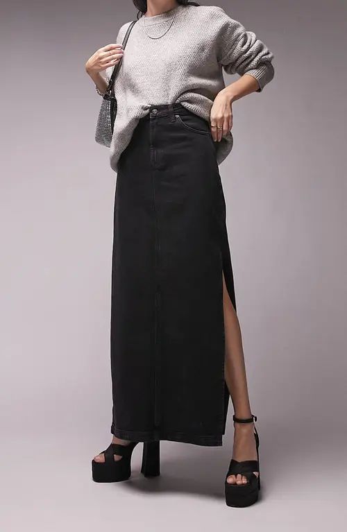 Topshop Denim Maxi Skirt in Black at Nordstrom, Size 2 Us | Nordstrom