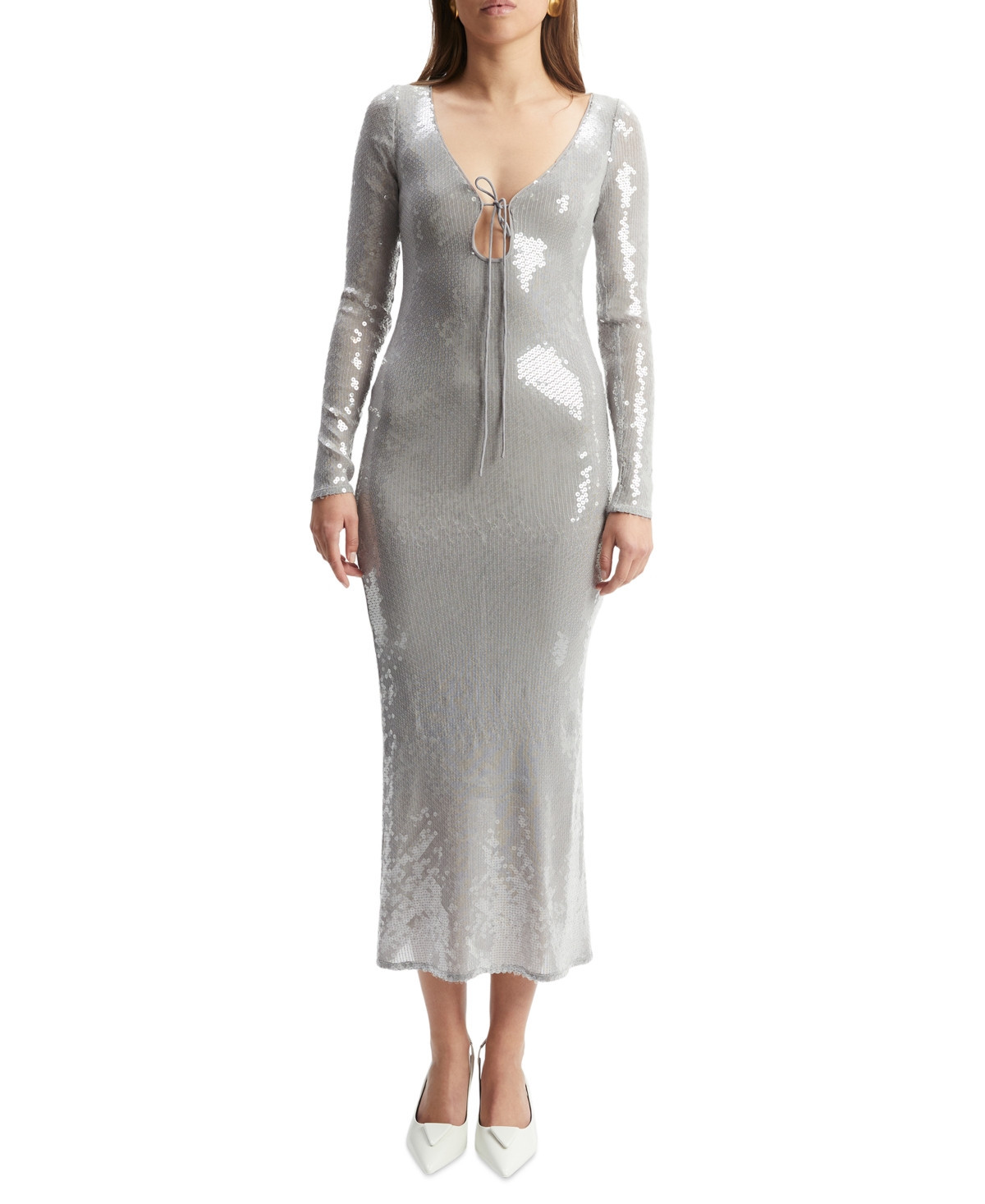 Bardot Women's Verona Low-Back Sequin Maxi Dress - Silver | Macy's