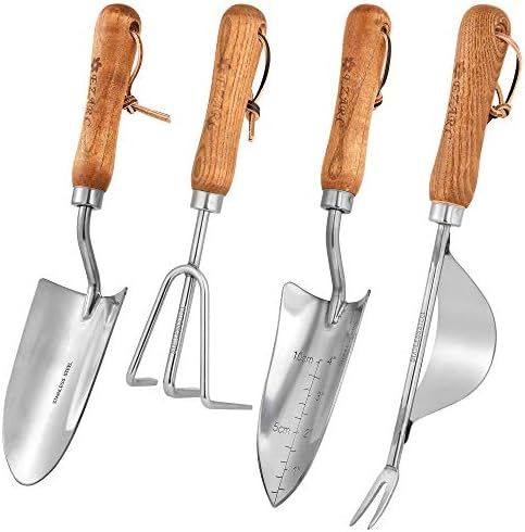 EZARC Garden Tools Set, 4 Piece Heavy Duty Stainless Steel Gardening Kit with Wood Handle, Indoor... | Amazon (US)