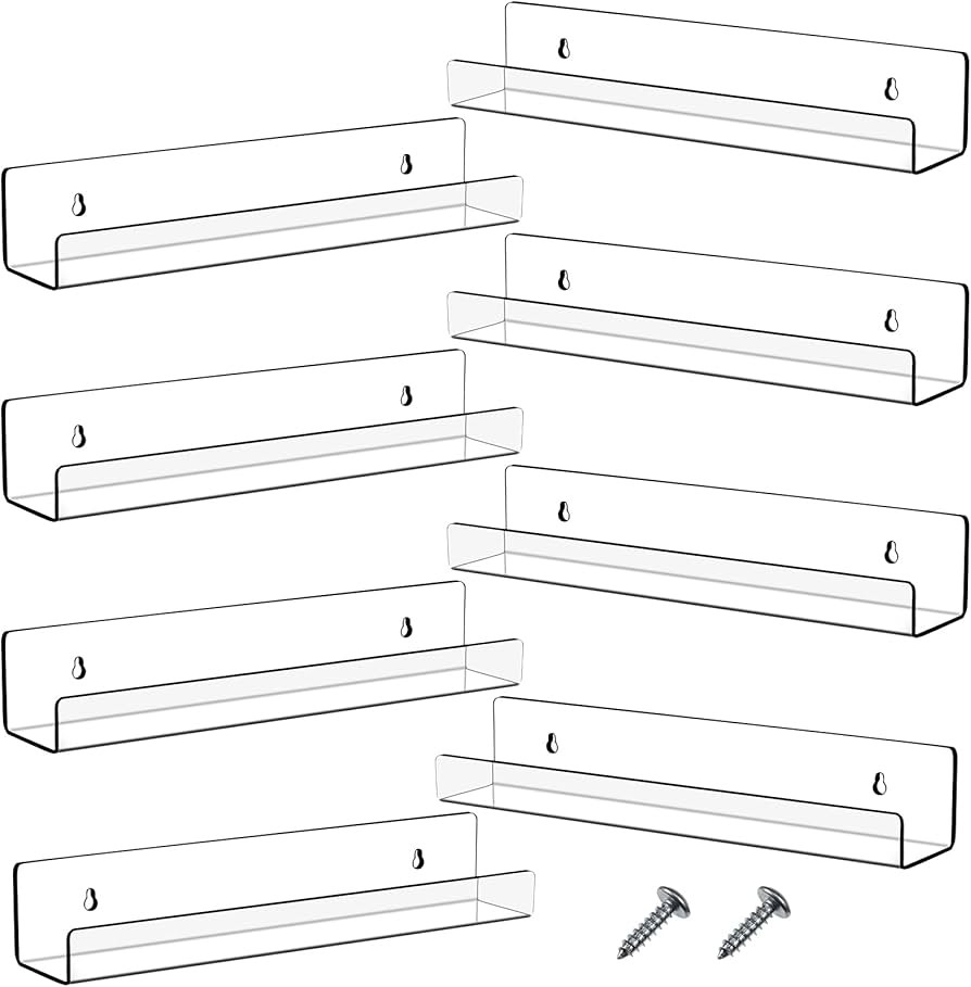 Blulu 8 Packs 14 Inch Acrylic Floating Shelf Wall Mounted Invisible Acrylic Shelf Ledge Floating ... | Amazon (US)