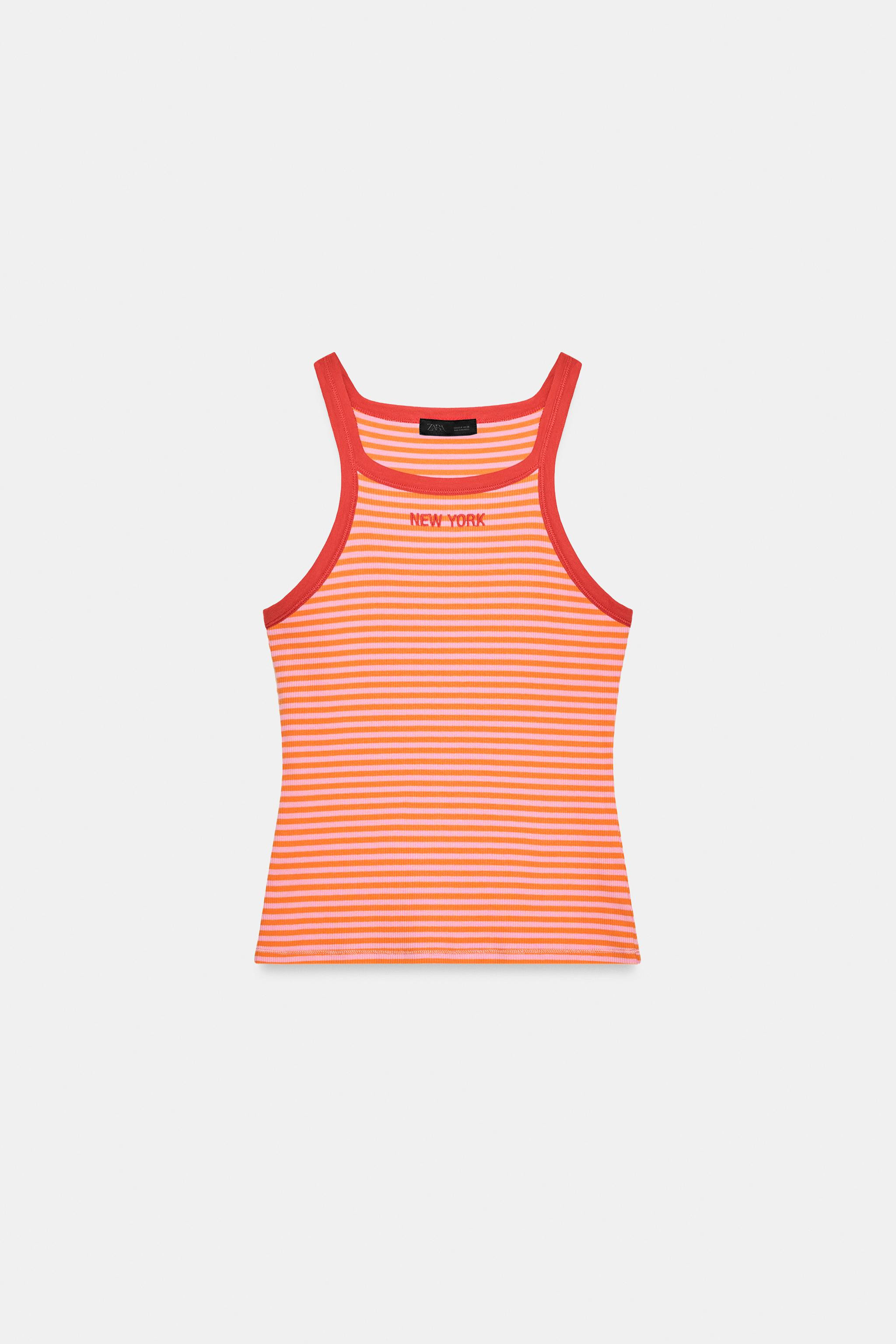 STRIPED TOP WITH PIPING & SLOGAN | Zara US