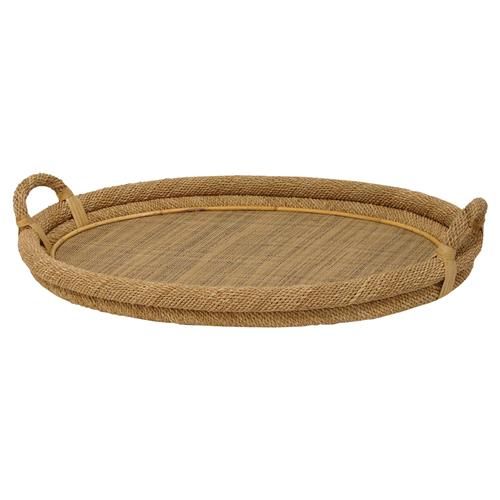 Palecek Oval Coastal Bazaar Woven Rope Rattan Oval Tray | Kathy Kuo Home