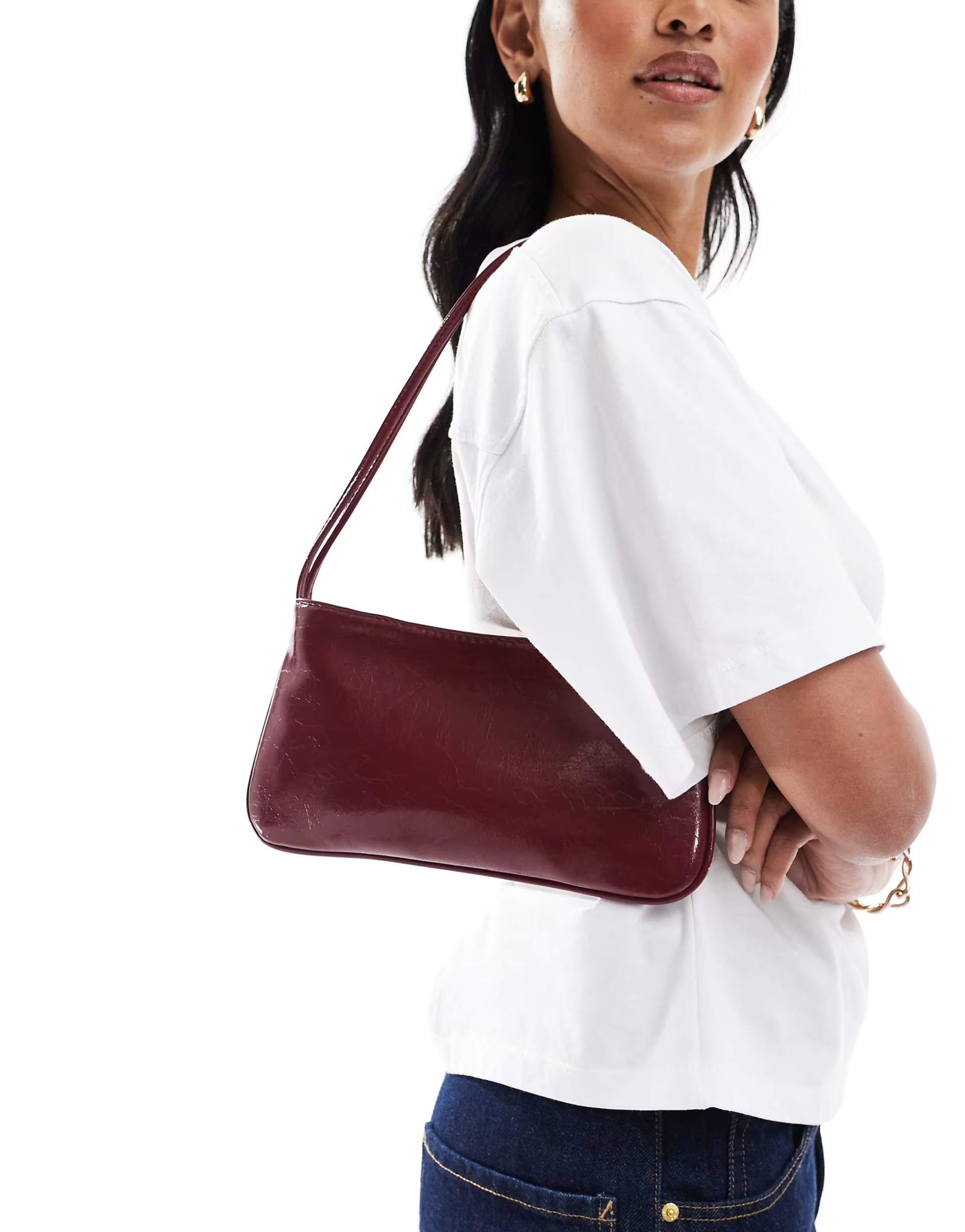 ASOS DESIGN shoulder bag with skinny double strap in burgundy | ASOS | ASOS (Global)