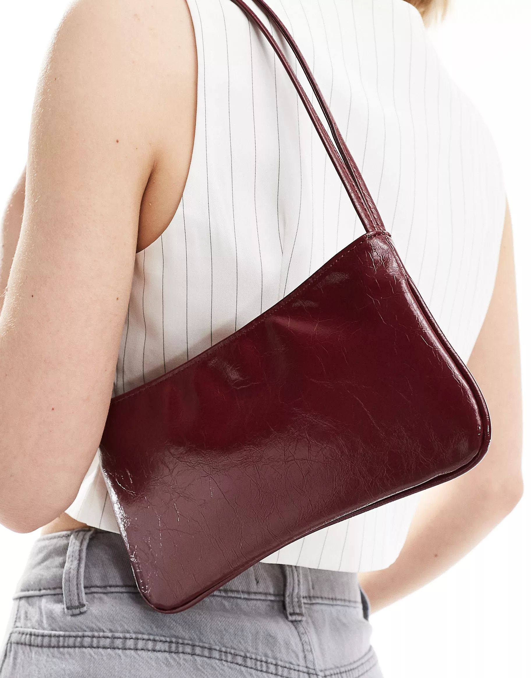 ASOS DESIGN shoulder bag with skinny double strap in burgundy | ASOS (Global)