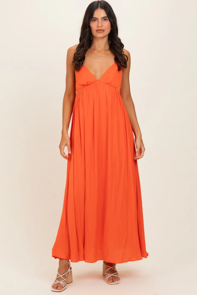 Orange V-Neck Open Back Maxi Dress - Medium | PinkBlush Maternity