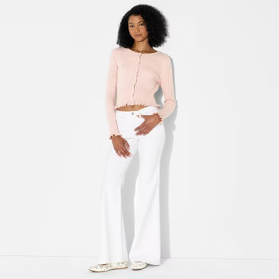 Women's Crewneck Ribbed Cardigan - Wild Fable™ Light Pink M | Target