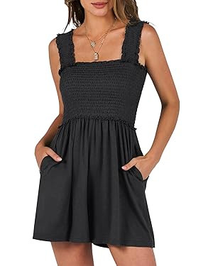 Caracilia Women's Summer Casual Smocked Rompers Square Neck Sleeveless Loose Shorts Jumpsuit 2026... | Amazon (US)