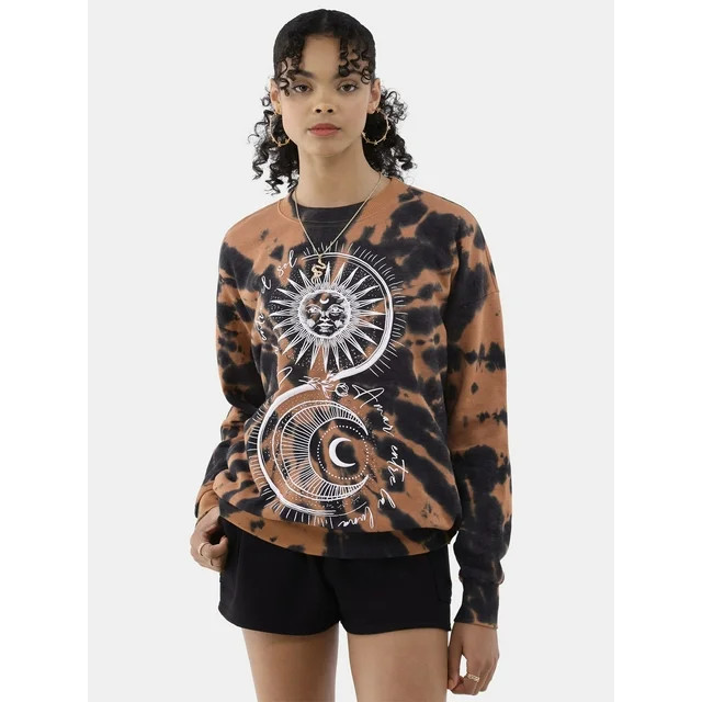 No Boundaries Washed Crewneck Sweatshirt, Women’s and Women’s Plus | Walmart (US)
