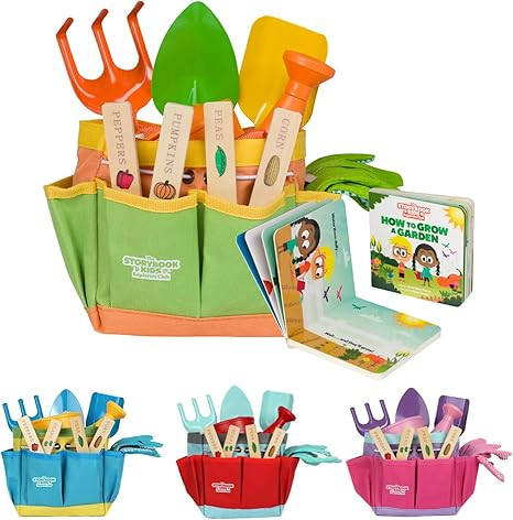 Matching Board Book - Green Kids Gardening Tools Set Includes Sturdy Tote Bag, Watering Can, Shov... | Amazon (US)