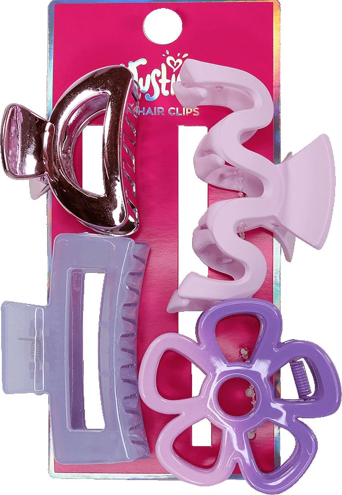 Justice Girls Fashion Hair Claw Clip Set, 4 Piece, Purple | Walmart (US)