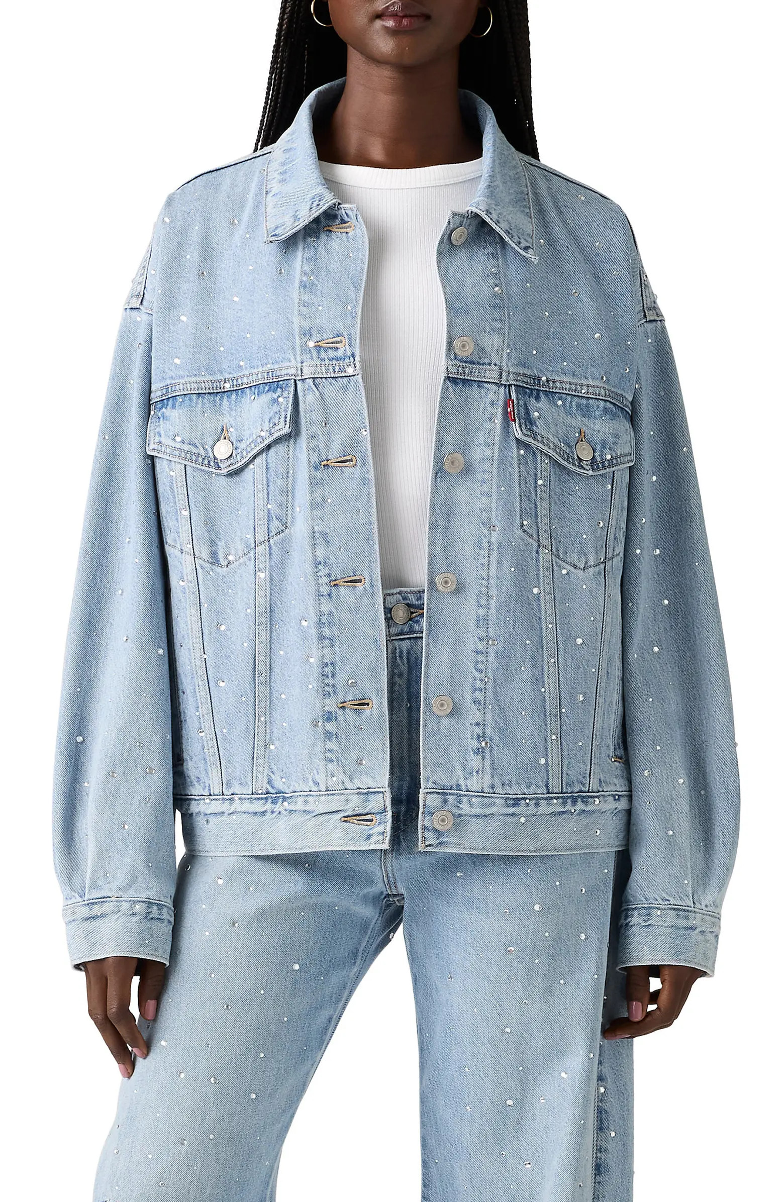 '90s Rhinestone Embellished Denim Trucker Jacket | Nordstrom