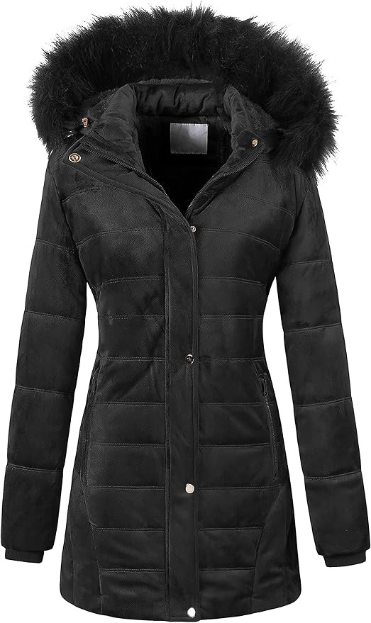 Chrisuno Women's Warm Winter Coat Velvet Puffer Jacket Quilted Faux Fur Hood | Amazon (US)
