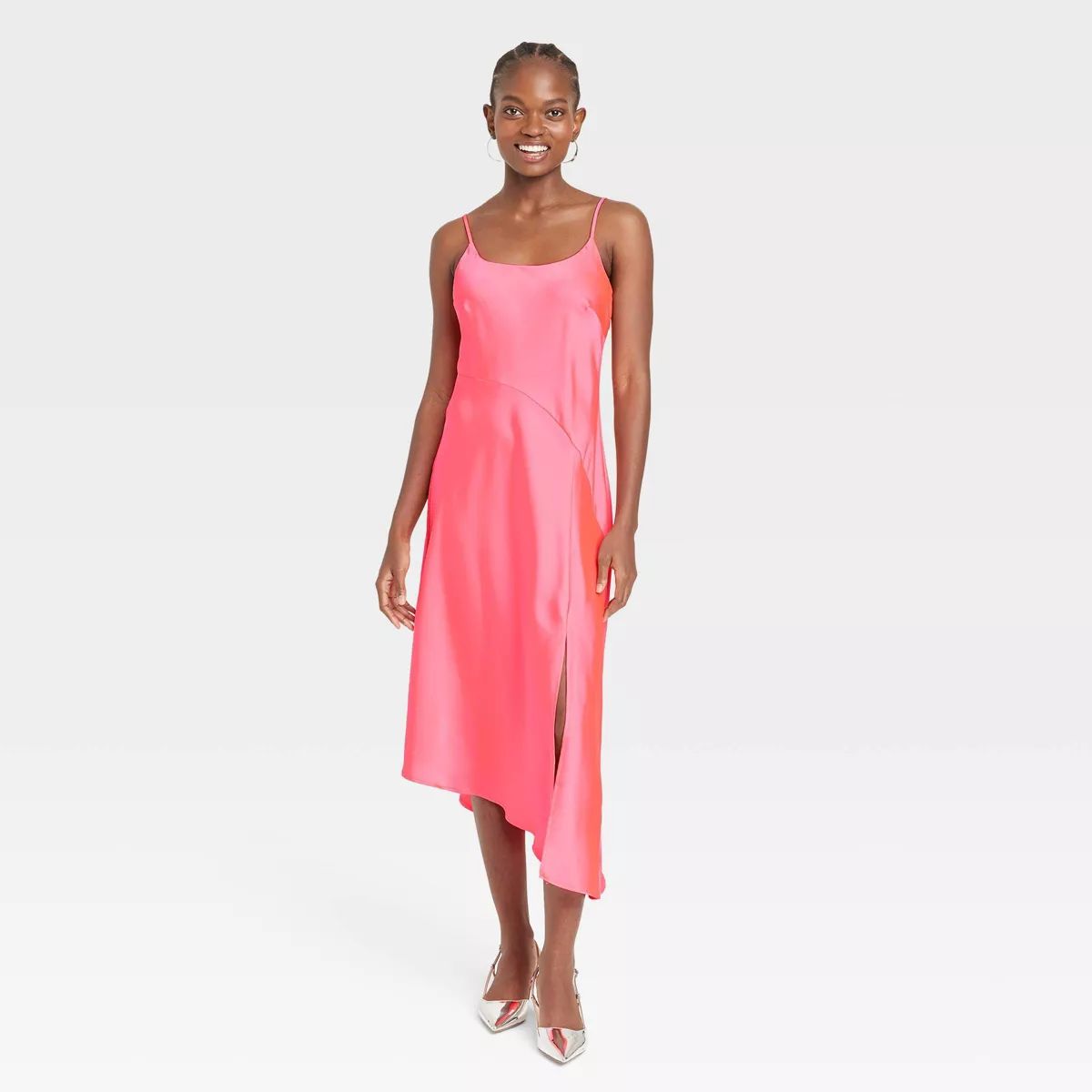 Women's Asymmetrical Midi Slip Dress - A New Day™ Brown Striped M | Target