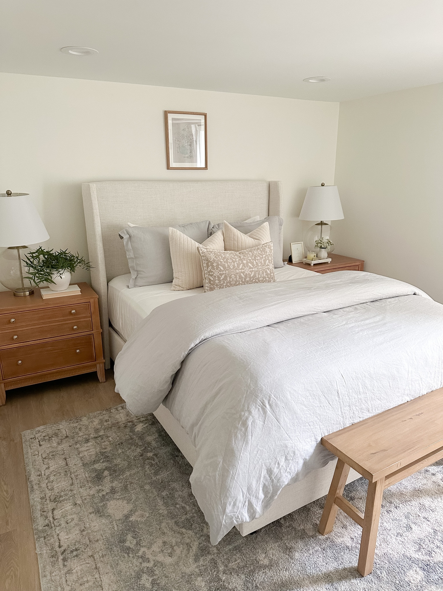 Tilly upholstered reframe in linen talc, linen duvet cover in light gray, wood nighstand with drawers from Amazon

#LTKsalealert #LTKstyletip #LTKhome