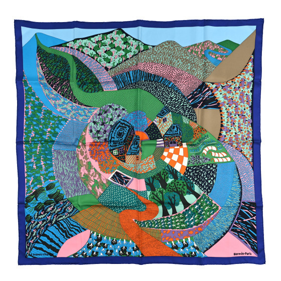 Silk A Travers Champs Scarf 90 Bleu Vert Rose | FASHIONPHILE (US)