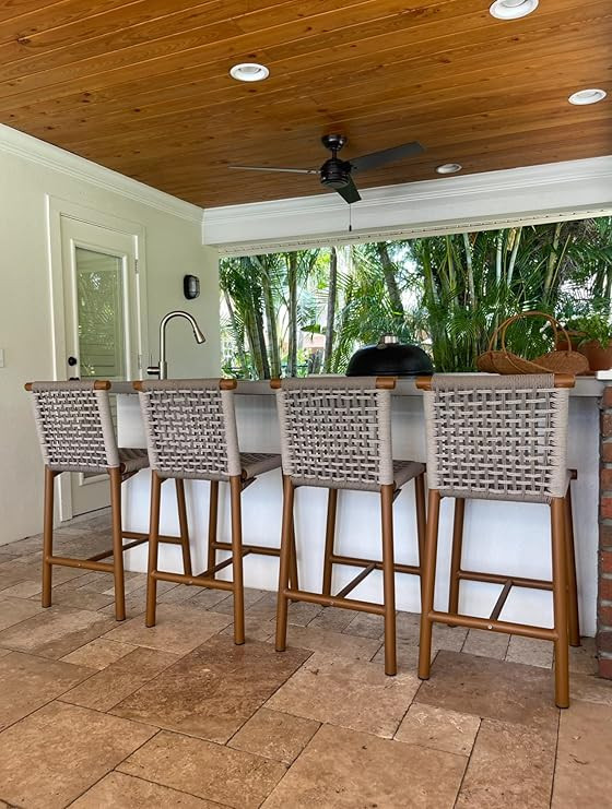 PURPLE LEAF Outdoor Bar Stools Set of 4 Aluminum Counter Height Wicker Stool with Back for Backya... | Amazon (US)