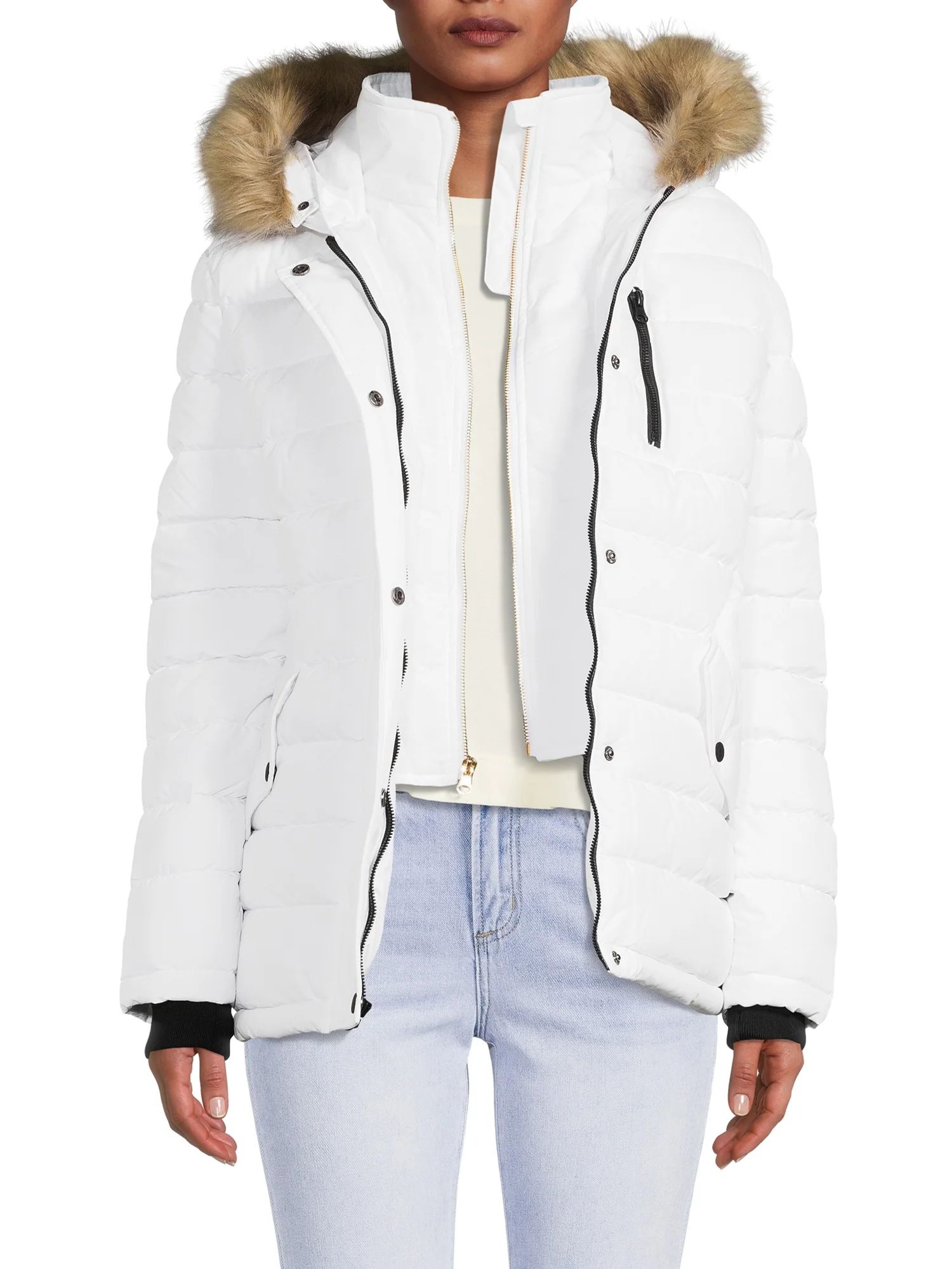Swiss Tech Women's and Plus Bibbed Solarball Puffer Coat with Hood | Walmart (US)