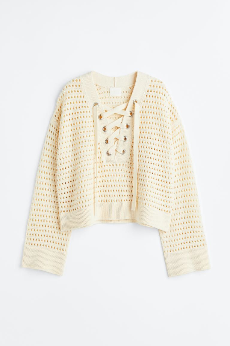 Pointelle-knit jumper with lacing | H&M (US + CA)
