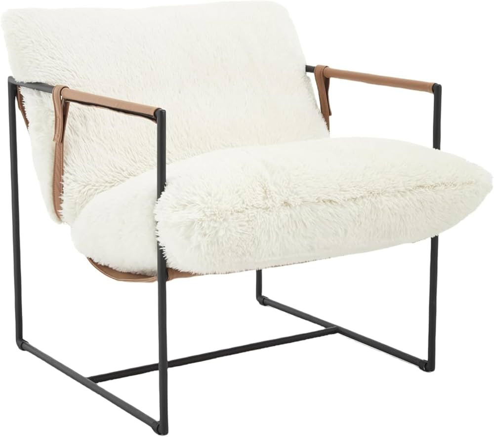 Modern Sling Accent Chair, Mid-Century Lounge Chair with Warm Plush Cushion, Black Metal Frame, F... | Amazon (US)