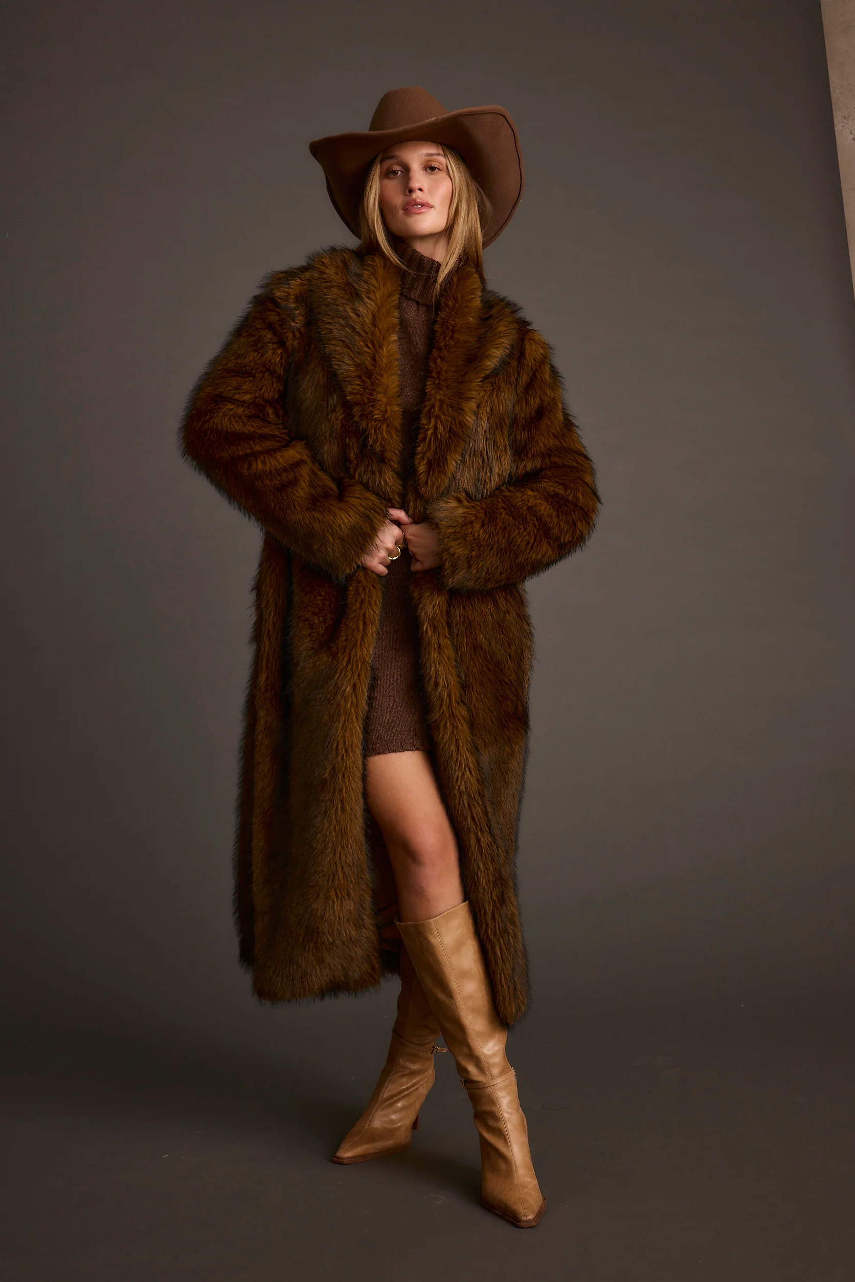 Manhattan Brown Faux Fur Coat | 12th Tribe