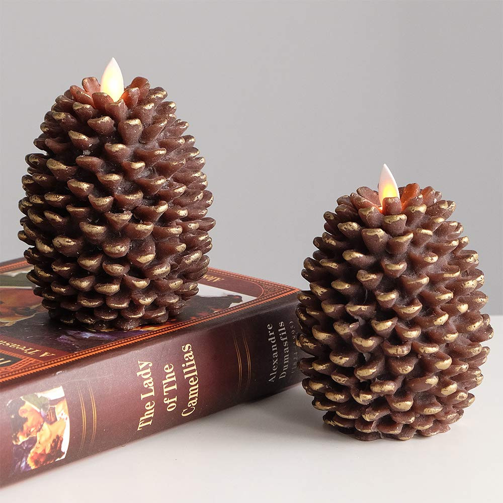 GenSwin Flameless Flickering Pine Cone Candles with 6 Hour Timer, Battery Operated LED Moving Wic... | Amazon (US)