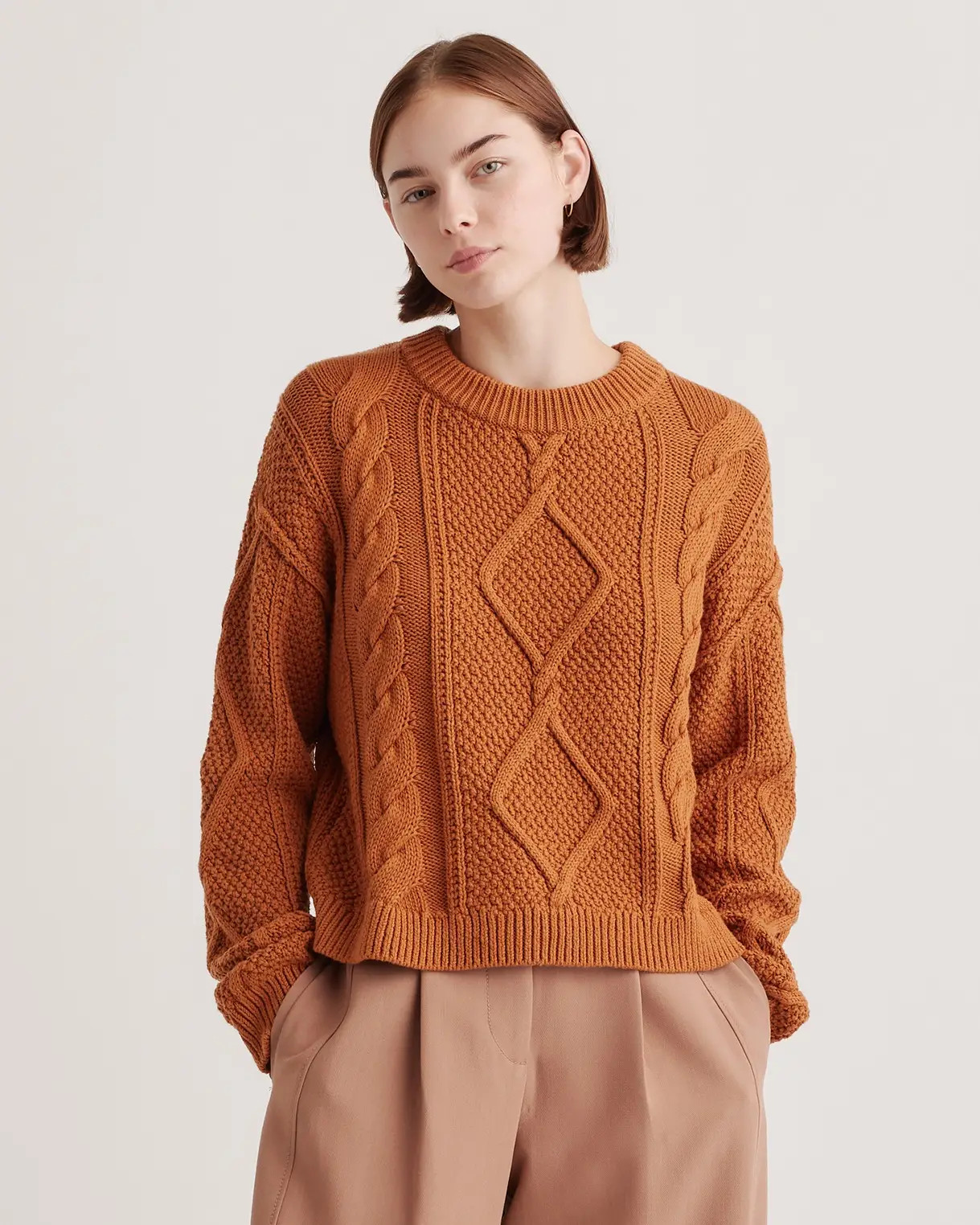 100% Organic Cotton Cropped Cable Crew Sweater | Quince