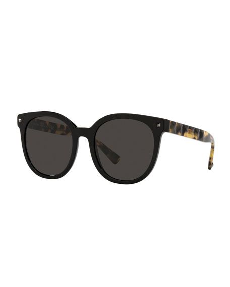 Valentino Round Acetate Sunglasses w/ Mini Rockstuds | Neiman Marcus