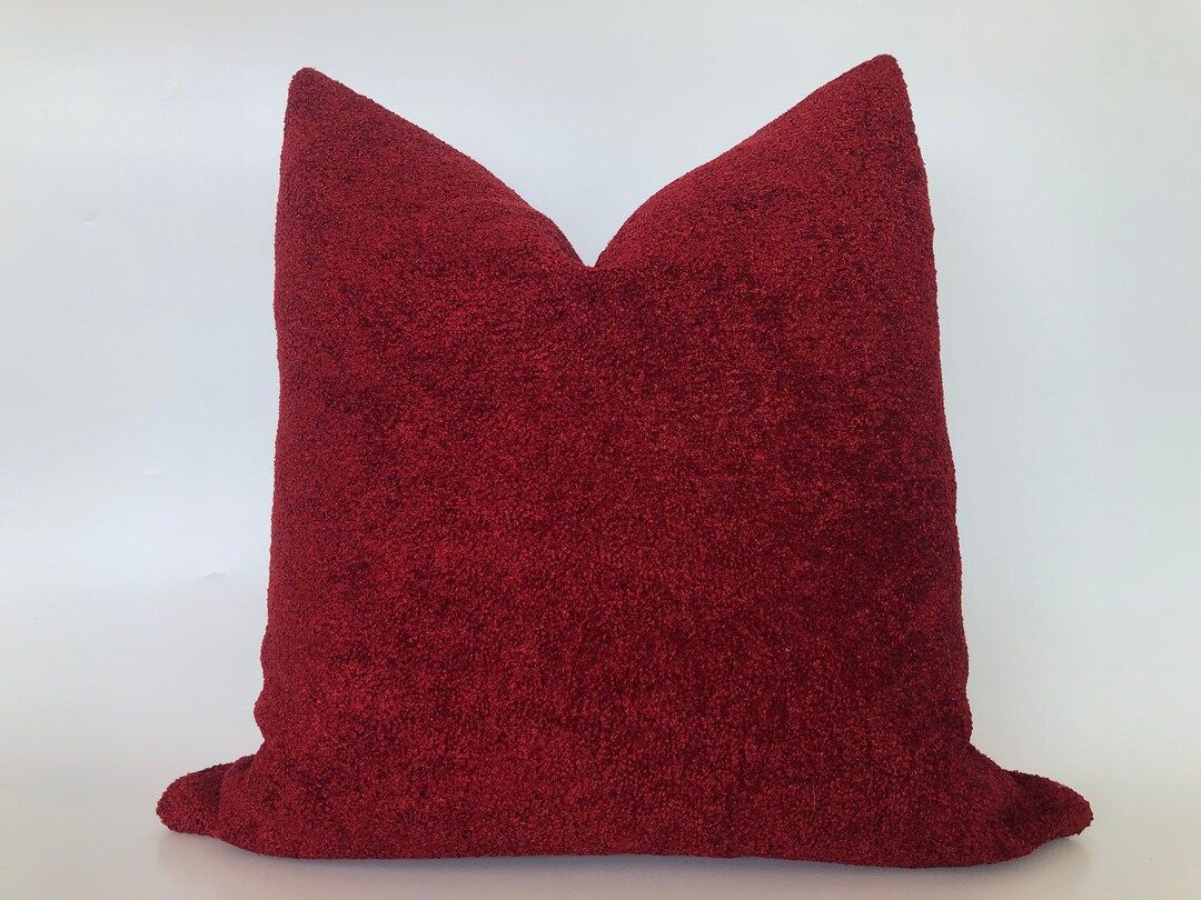 Wine Red Pillow Coverdark Red Boucle Throw Pillowminimalist - Etsy | Etsy (US)