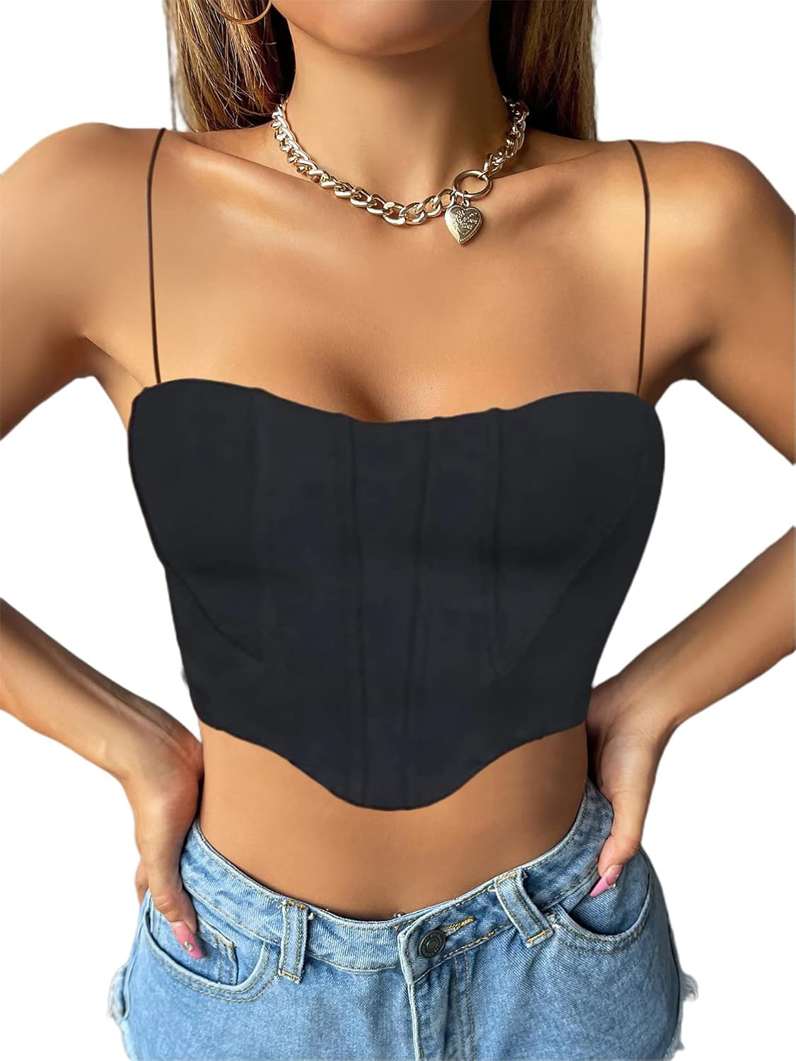 Avanova Women's Asymmetrical Hem Crop Top Seam Front Spaghetti Strap Camisole | Amazon (US)