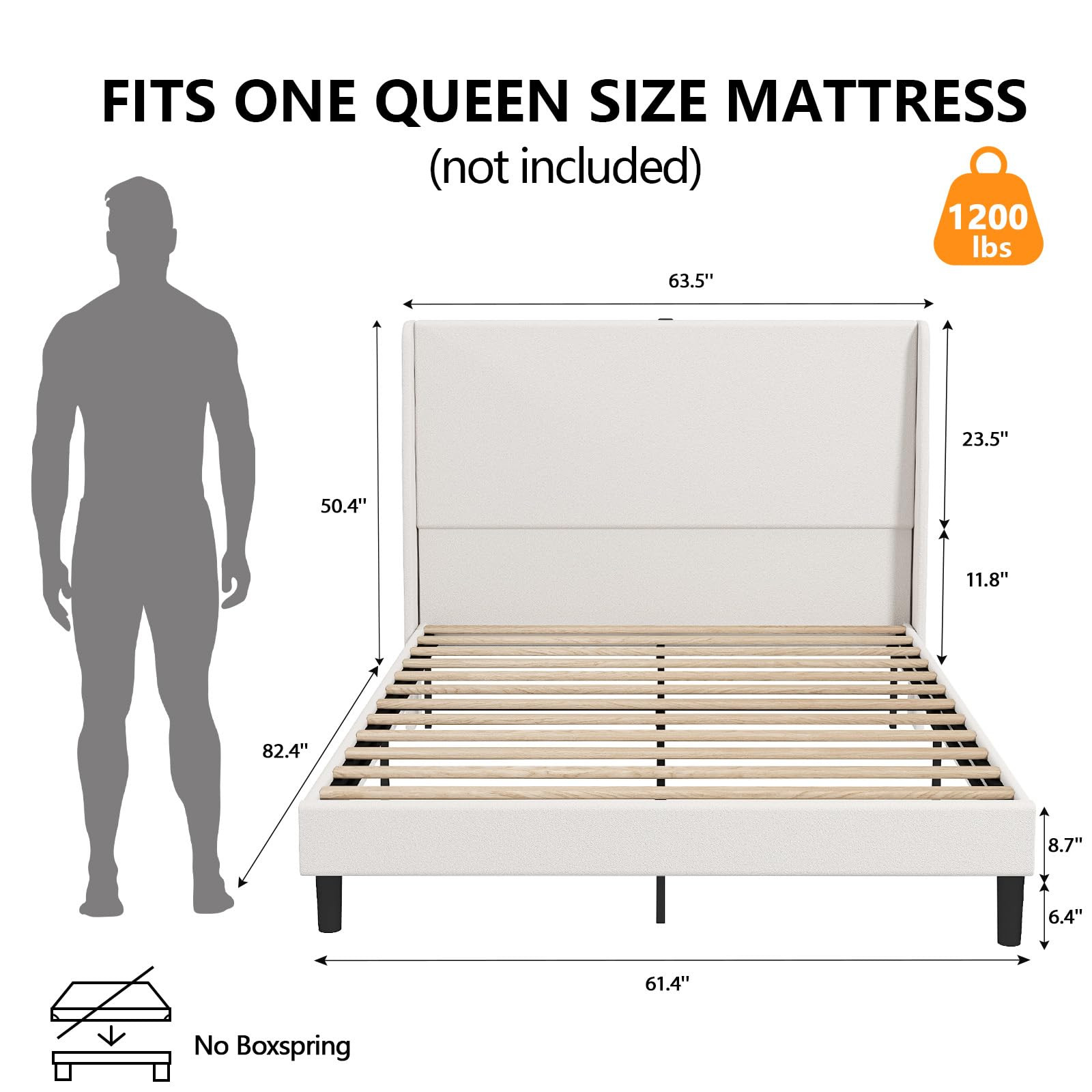 GTRACING Queen Bed Frame, Upholstered Bed Frame Wingback Headboard High Platform Bed with USB Typ... | Amazon (US)