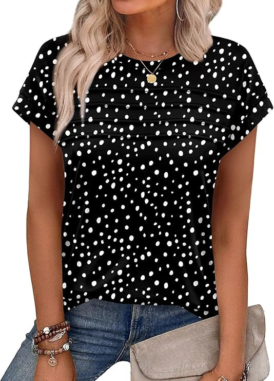 WEESO Womens Summer Tops Trendy 2026 Cap Sleeve T Shirts Crew Neck Pleated Front Beach Vacation C... | Amazon (US)
