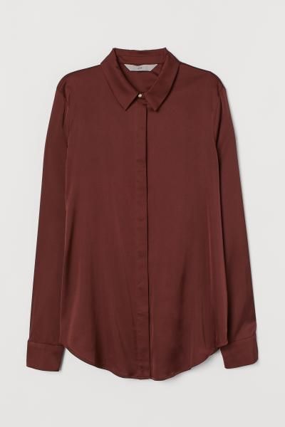 Long-sleeved blouse - Dark rust brown - Ladies | H&M GB | H&M (UK, MY, IN, SG, PH, TW, HK)