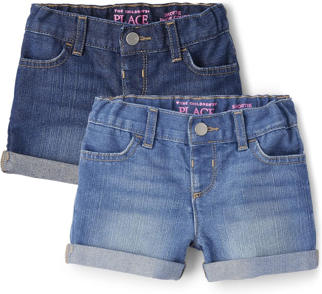 The Children's Place Baby Toddler Girls Denim Shortie Shorts 2 Pack | Amazon (US)