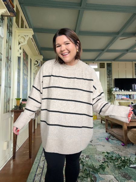Just got the softest new fav aerie sweater of mine in the striped version!! Currently on sale for 40% off! Wearing size XL and very oversized  

#LTKGiftGuide #LTKmidsize #LTKCyberWeek