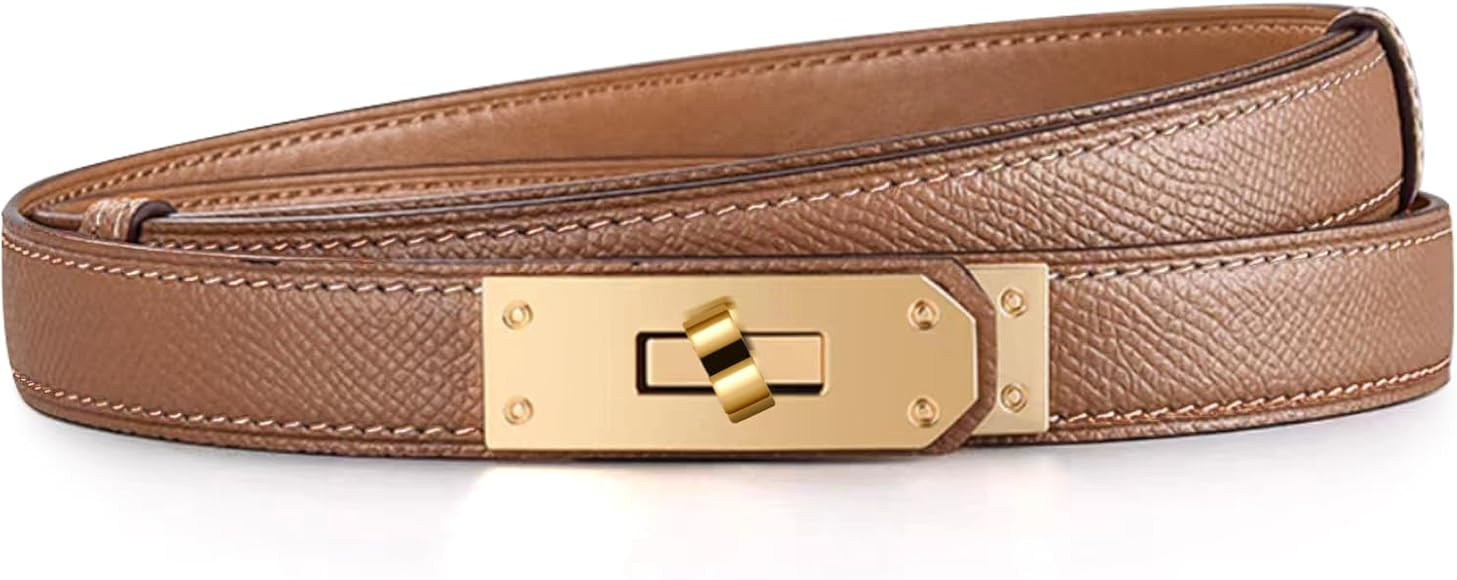 Tonsunul Skinny Leather Belt for Women Adjustable Fashion Classic Solid Color Alloy Turn Lock Wai... | Amazon (UK)