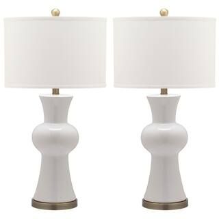 SAFAVIEH Lola 30 in. White Column Hourglass Table Lamp with Off-White Shade (Set of 2)-LIT4150B-S... | The Home Depot