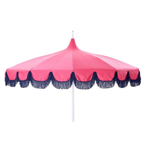 Aya Pagoda Fringe Patio Umbrella, Pink/Navy | One Kings Lane